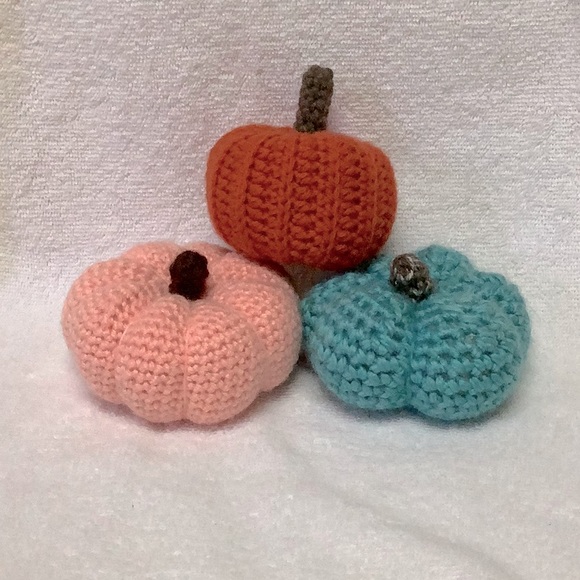 Hand Crafted Other - 3 Crocheted handmade pumpkins teal & orange